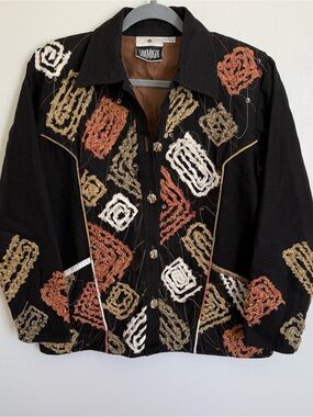 Yak Magik Embroidered Blazer with Cream, Rust & Tan Accents